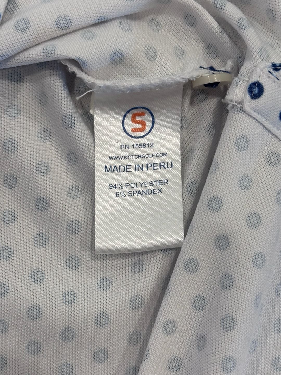 Stitch Golf Polo Shirt Size L White Blue Dot Print Short Sleeve 6