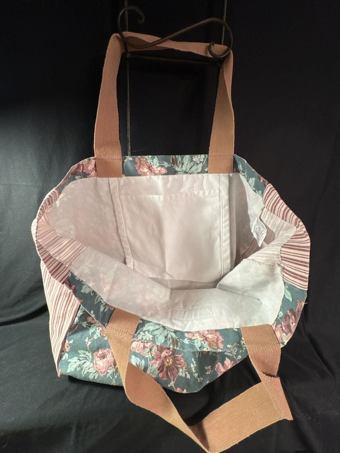Laura Ashley Floral Canvas Tote Bag Pink Blue Reusable Cottage 4