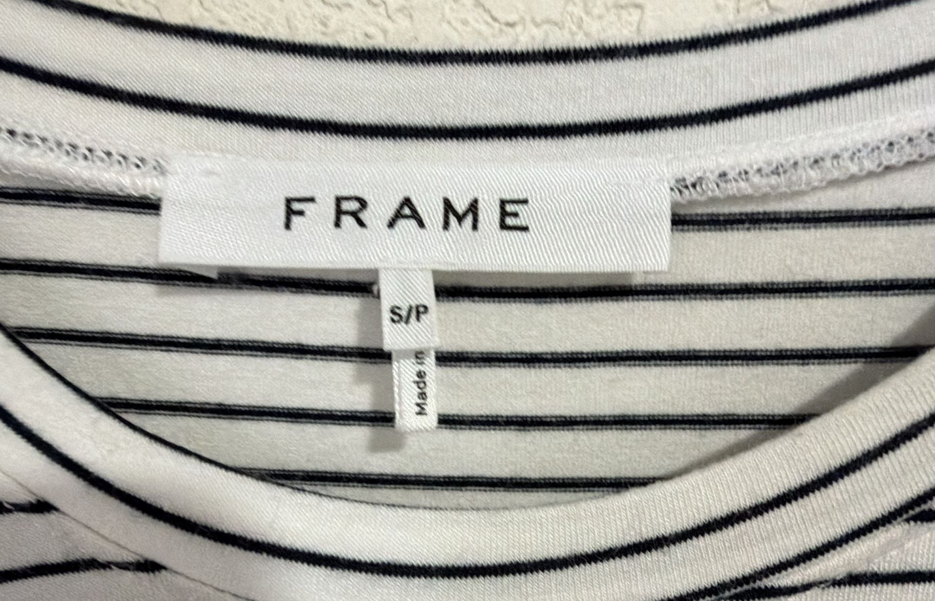 FRAME Balloon Sleeve Striped Tee Size S/P Black White 3