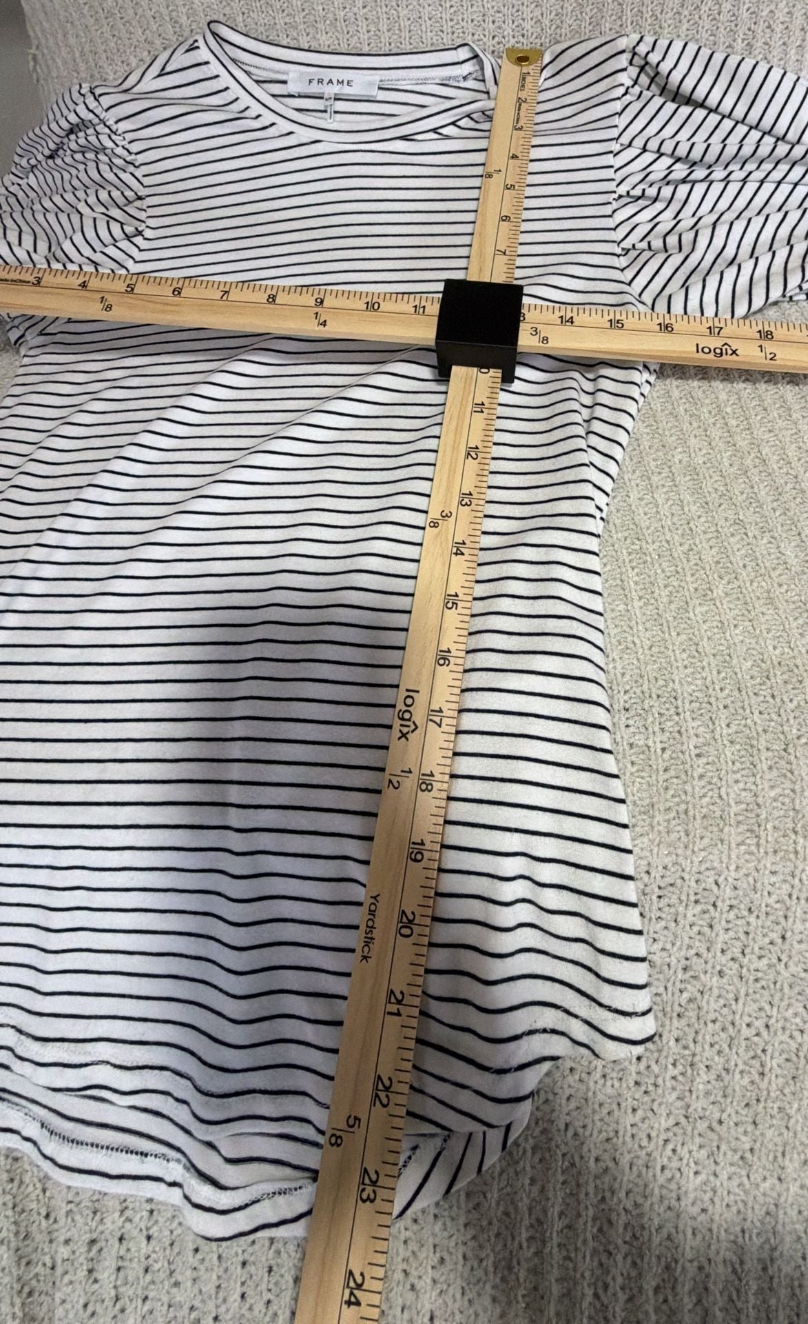 FRAME Balloon Sleeve Striped Tee Size S/P Black White 5