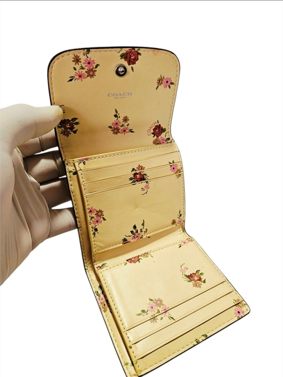 Coach Snap Wallet Retro Yellow Floral Leather Trifold F29930 5