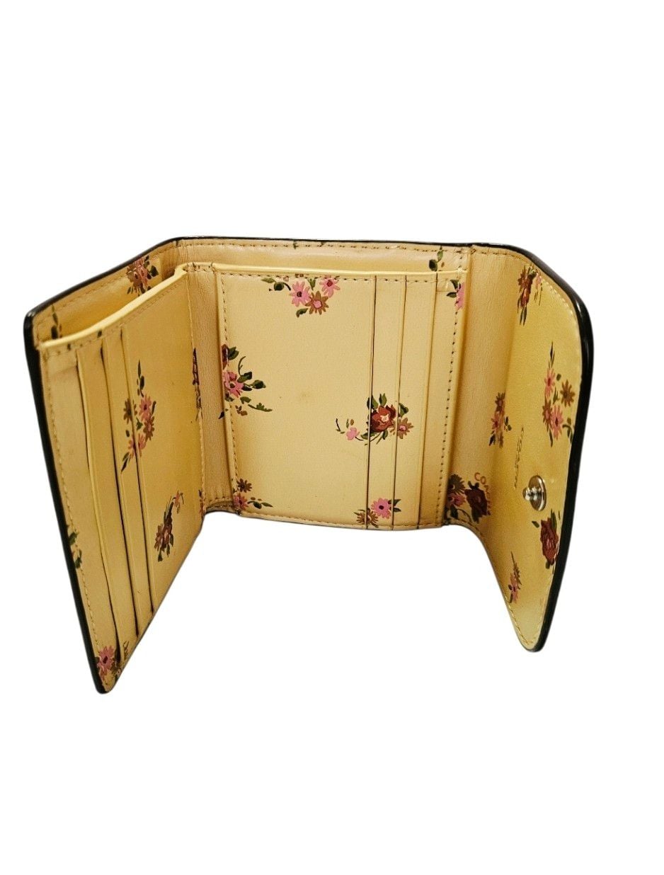 Coach Snap Wallet Retro Yellow Floral Leather Trifold F29930 7