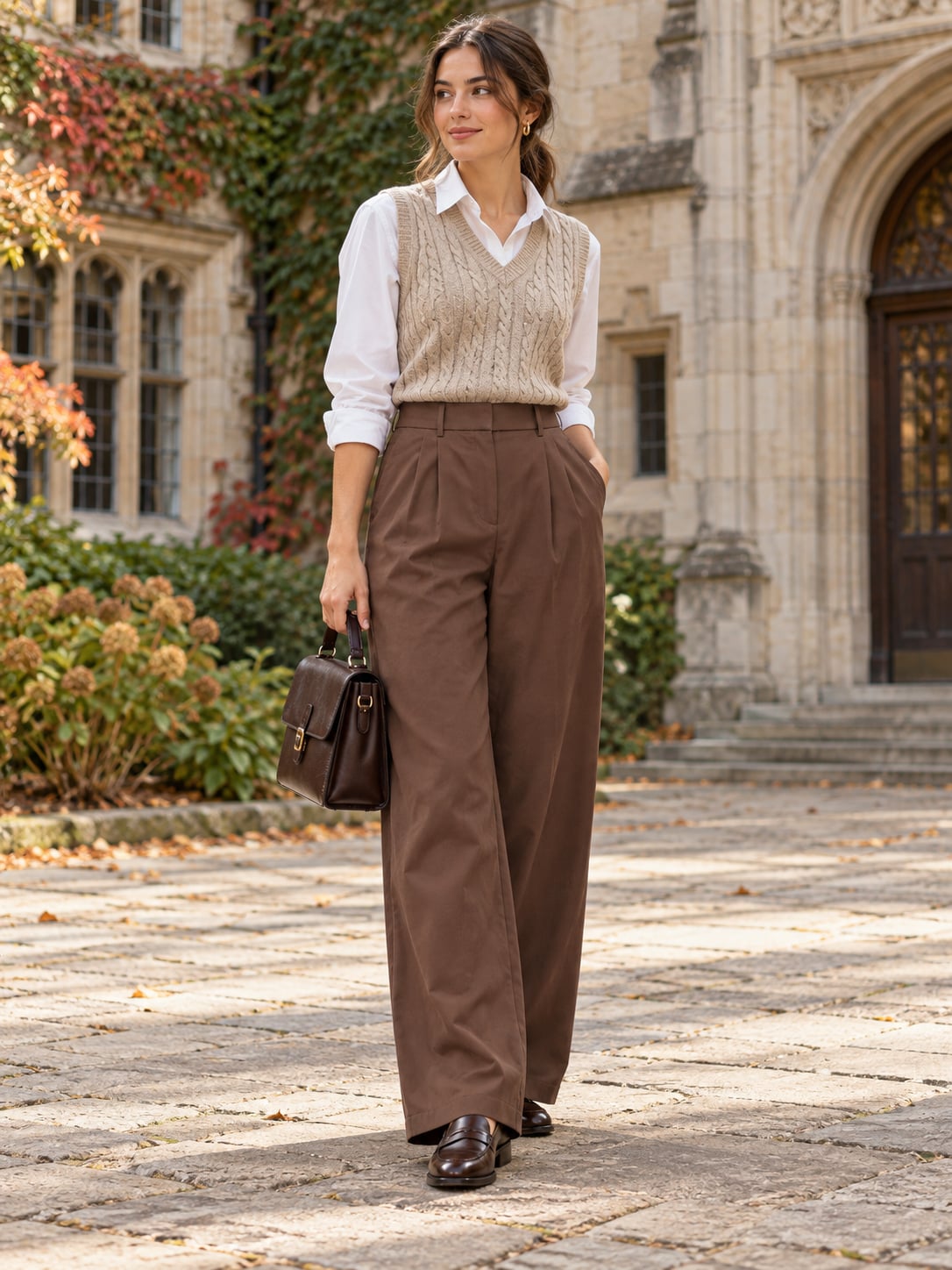 OGL Move Hickory Brown Pleated Wide Leg Stretch Trousers Medium NWT Old Money 2