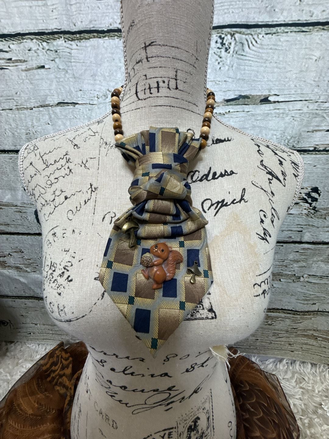 Upcycled Necktie Bolo Necklace with Brooch 2
