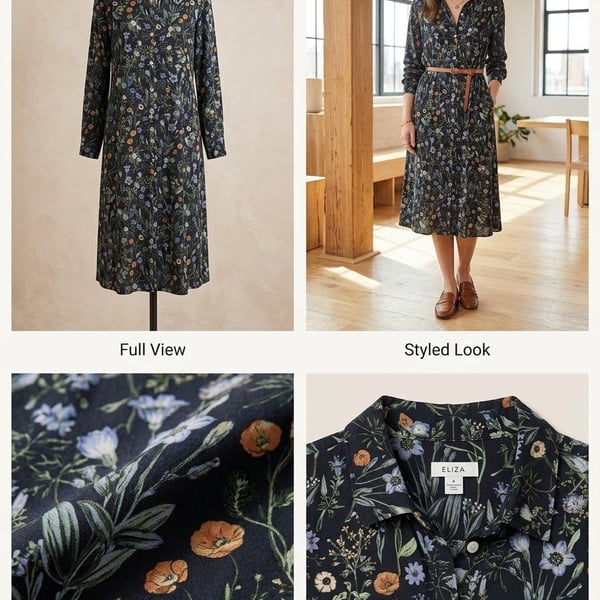 J.Jill Eliza Dress Size M Floral Long Sleeve Button Front Midi
