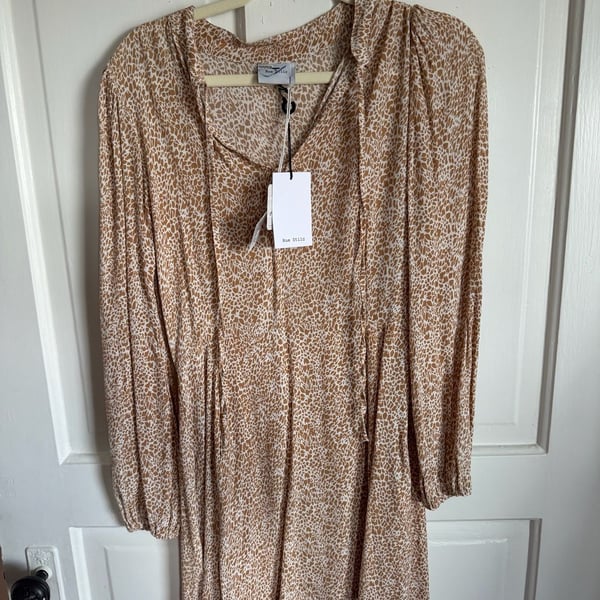 Rue Stiic Mini Dress Size S Animal Print Long Sleeve Tie V-Neck New