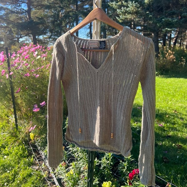 Arizona Jean Company Sweater Size Small Open Knit V-Neck Sage Green