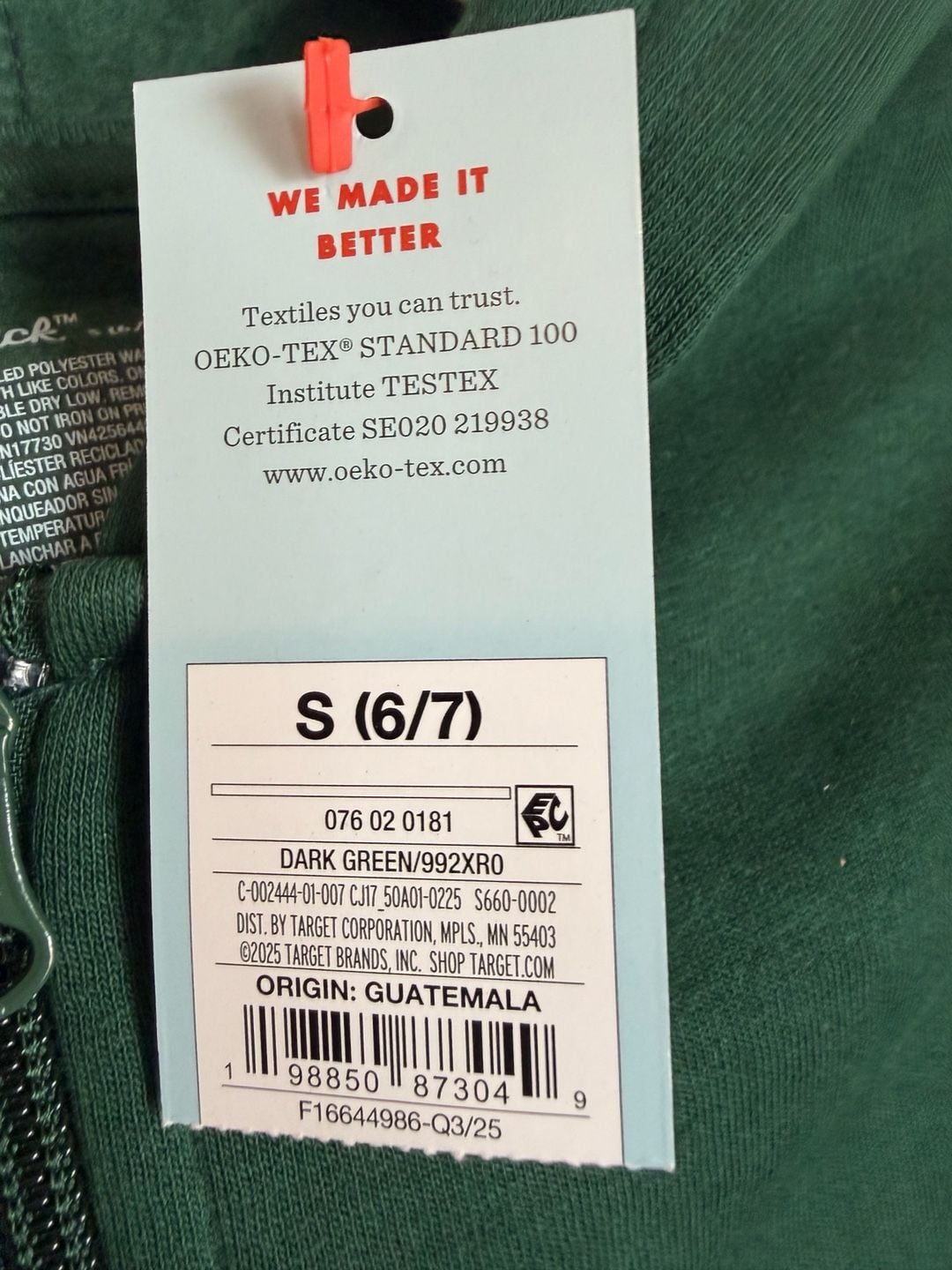 Child’s Cat & Jack Zip Up Hoodie Size 6/7 Dark Green Fleece 2