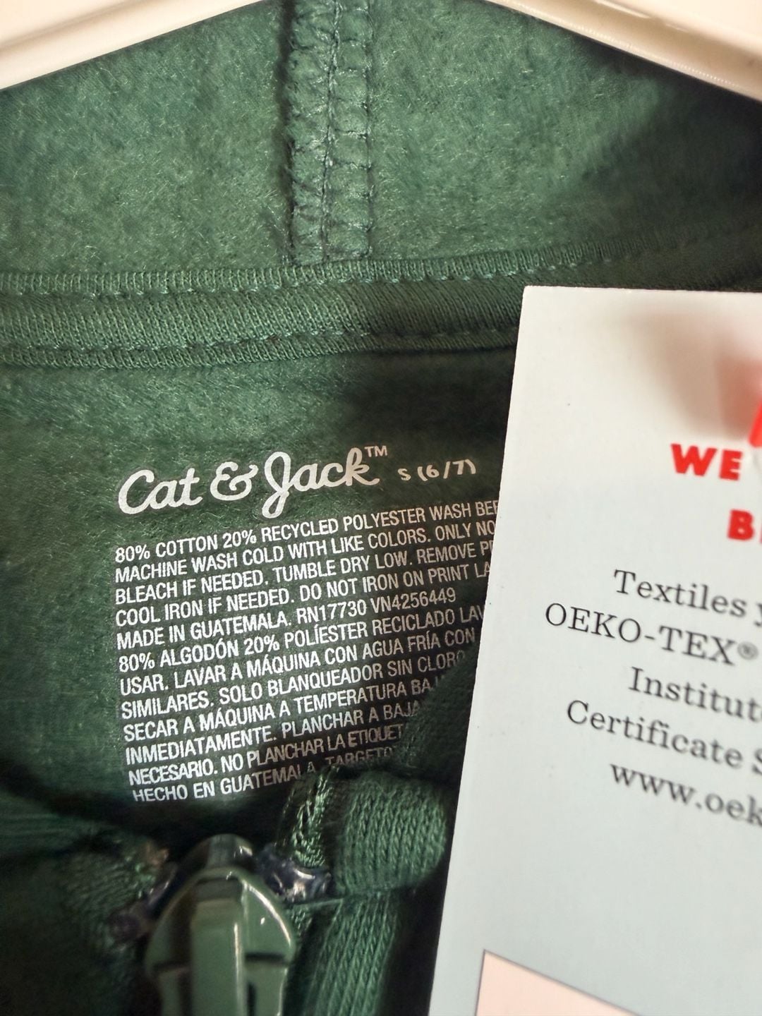 Child’s Cat & Jack Zip Up Hoodie Size 6/7 Dark Green Fleece 4