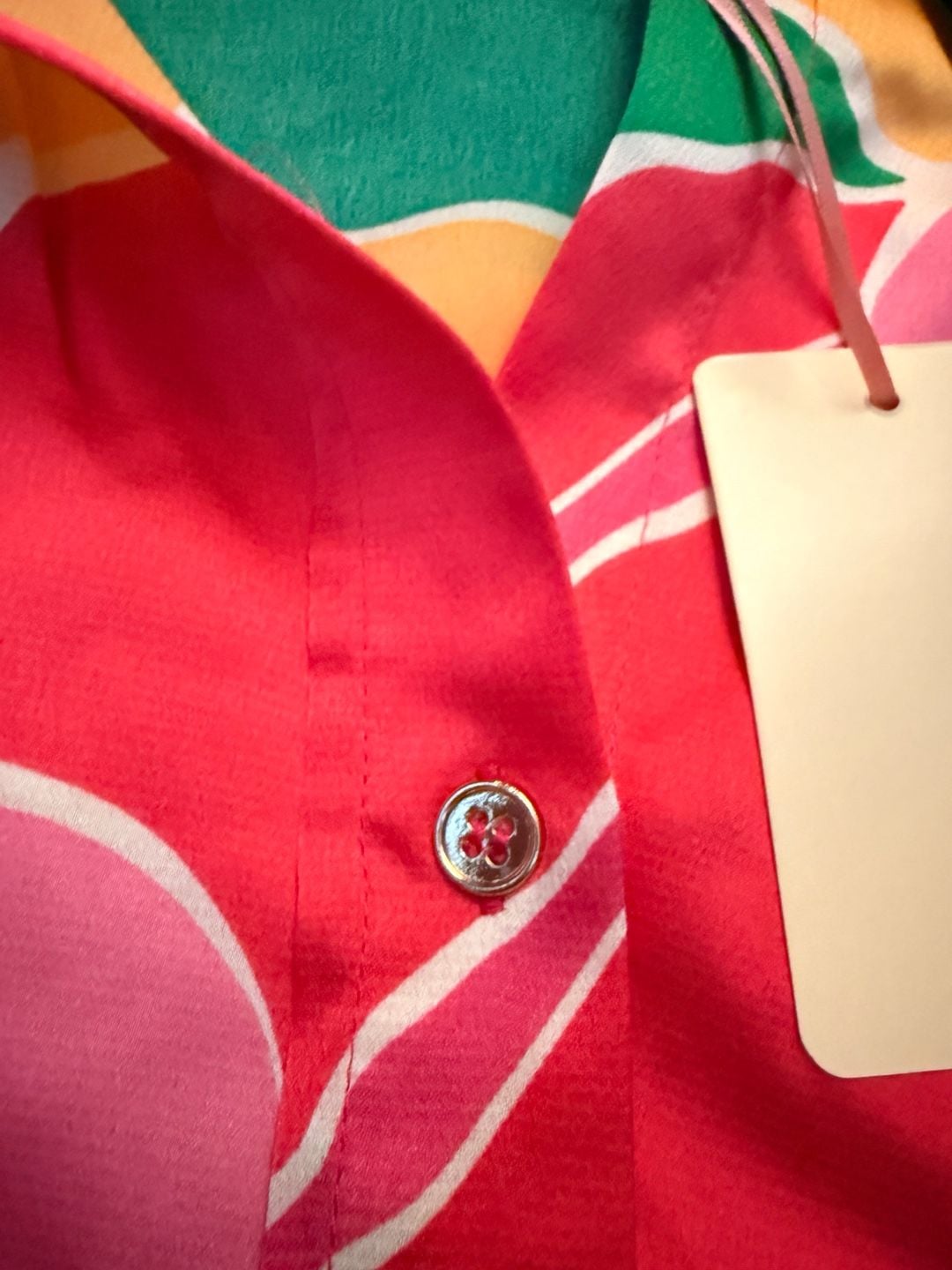 Entro Button Up Blouse Size L Multicolor Abstract Floral Satin Shirt 3