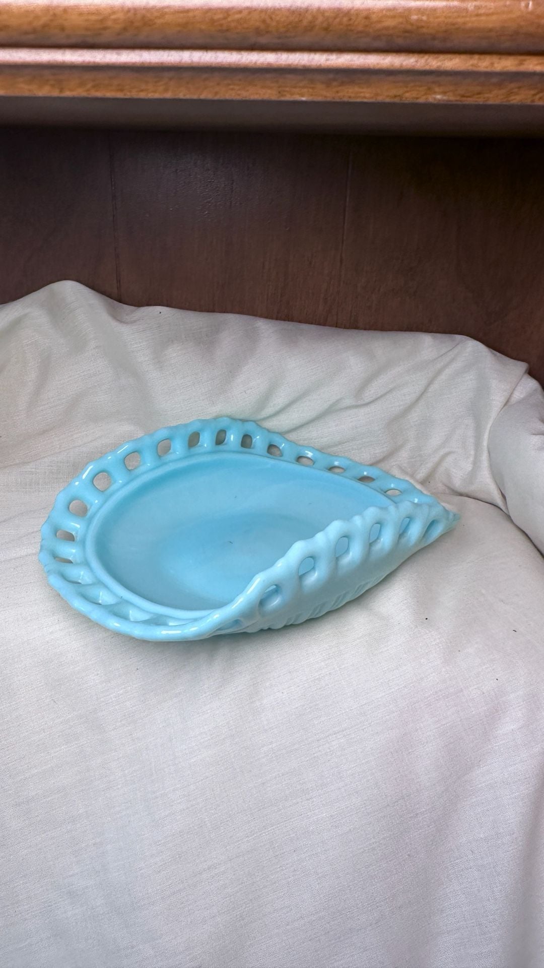 Fostoria Randolph Aqua Open Lace Nappy Bowl Uranium Glass 1