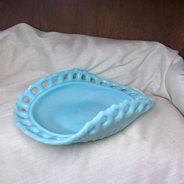 Fostoria Randolph Aqua Open Lace Nappy Bowl Uranium Glass