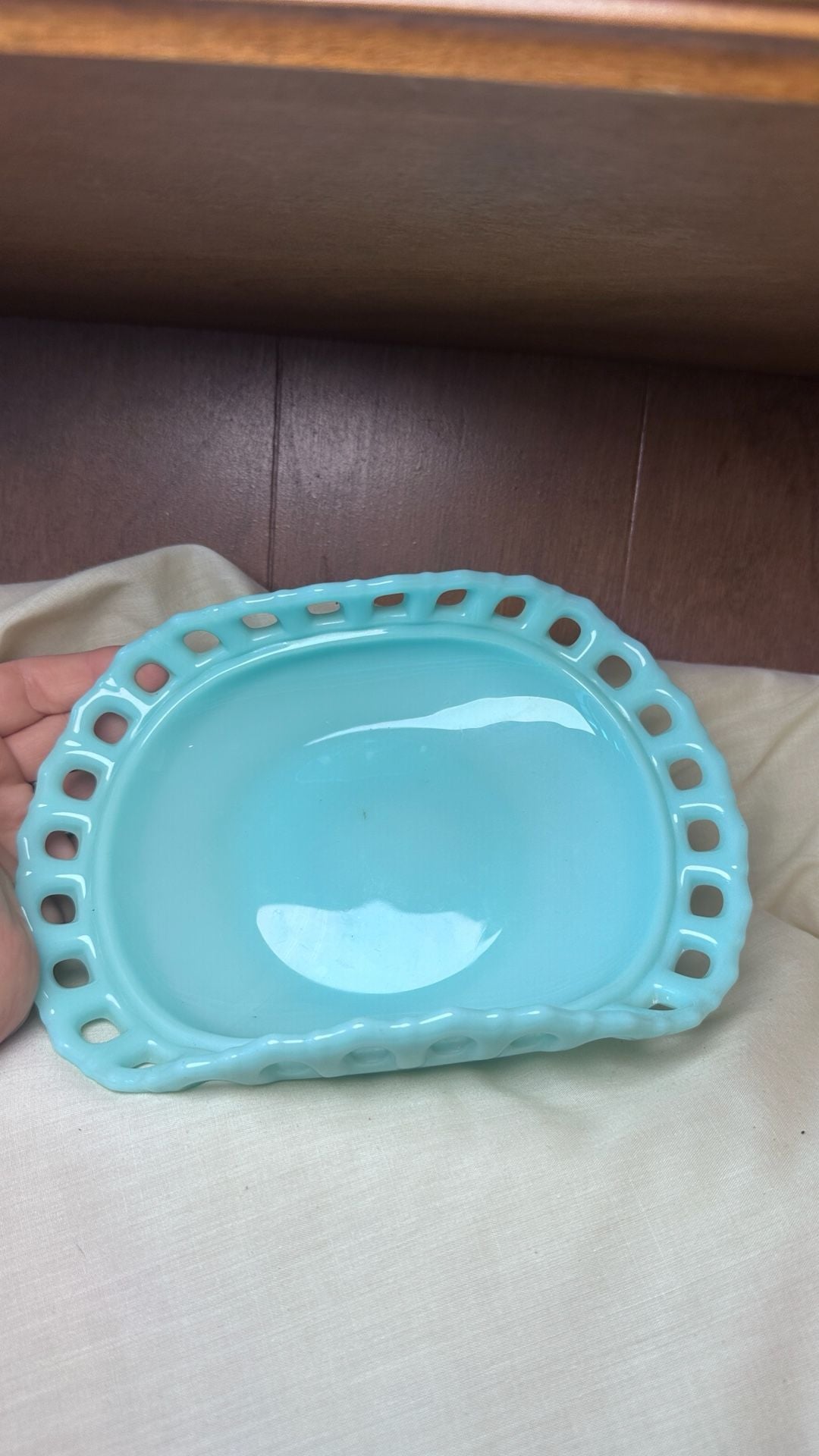 Fostoria Randolph Aqua Open Lace Nappy Bowl Uranium Glass 2