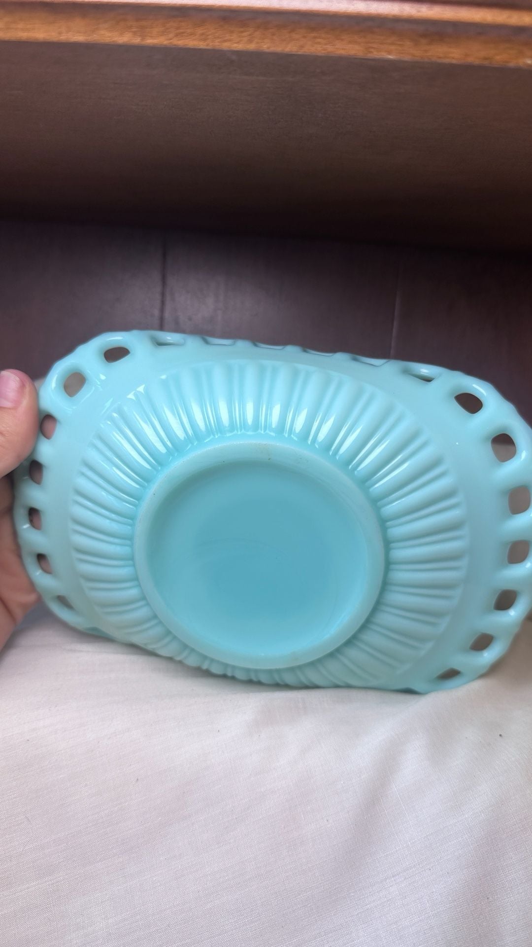 Fostoria Randolph Aqua Open Lace Nappy Bowl Uranium Glass 3