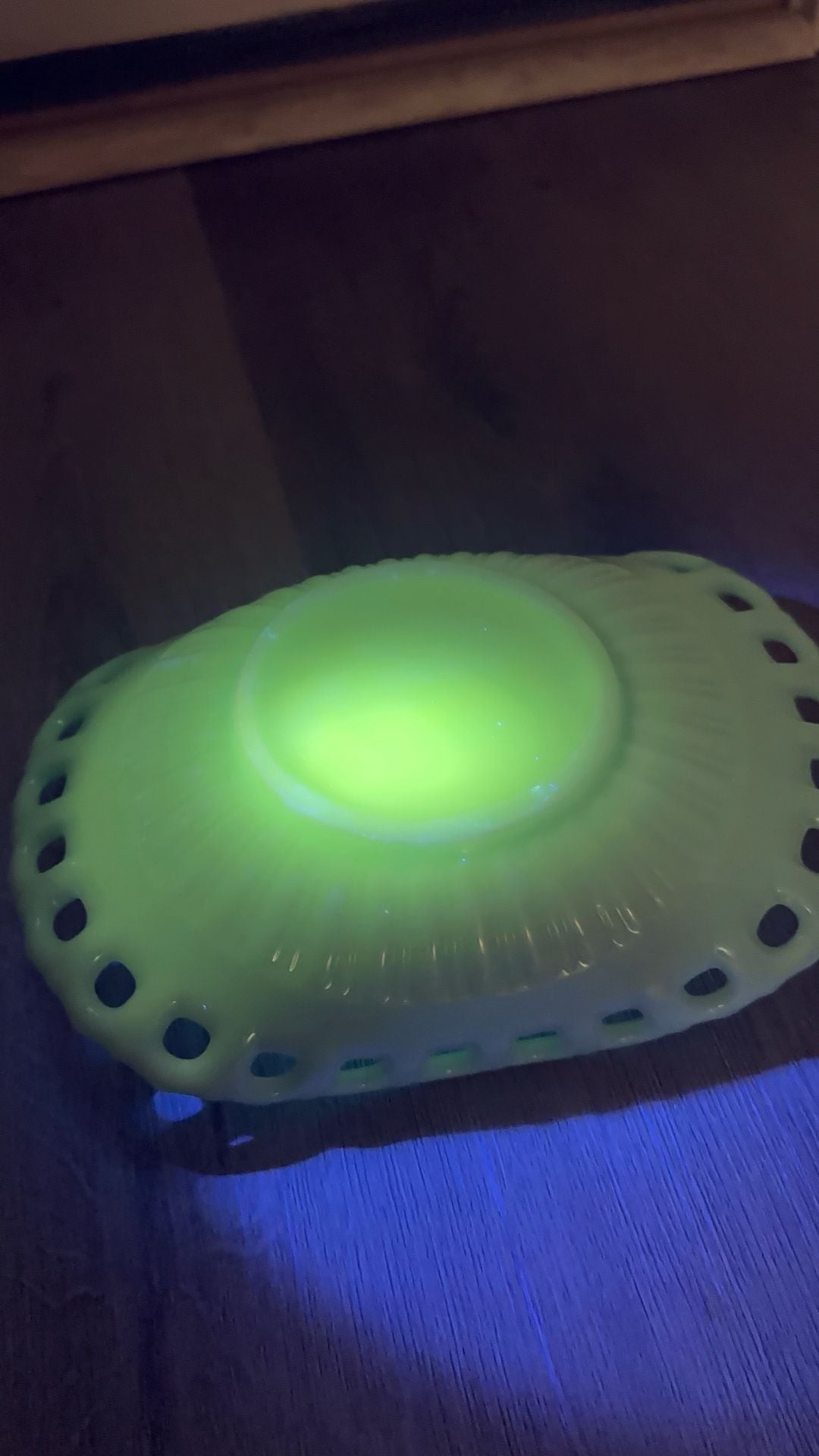Fostoria Randolph Aqua Open Lace Nappy Bowl Uranium Glass 4