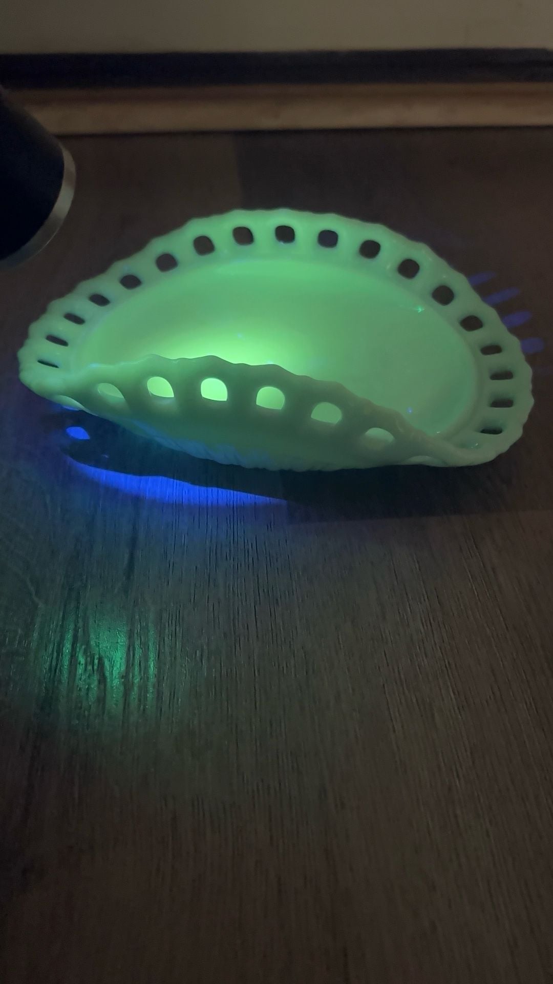 Fostoria Randolph Aqua Open Lace Nappy Bowl Uranium Glass 7
