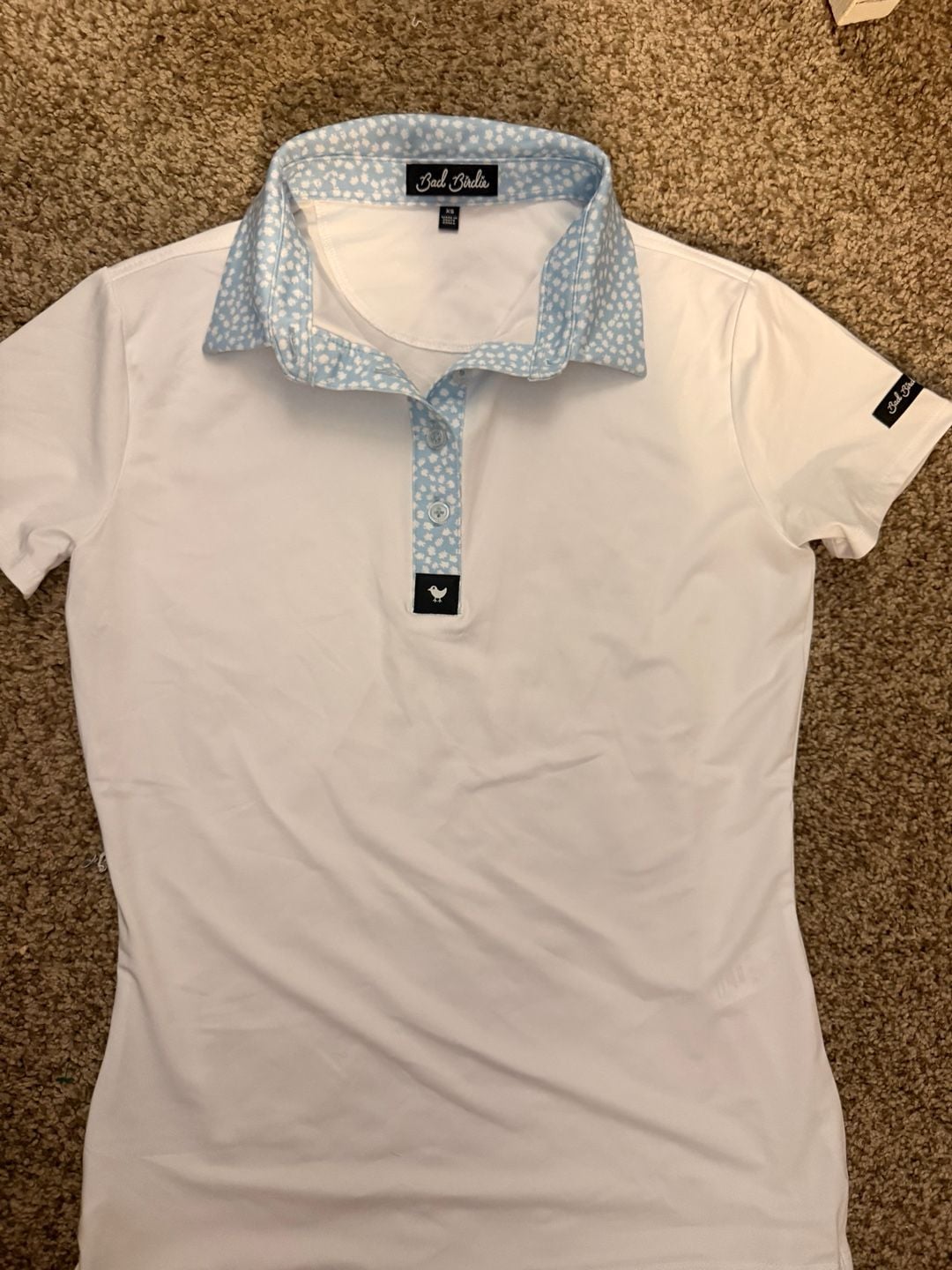 Bad Birdie Golf Polo Size XS White Blue Floral 2
