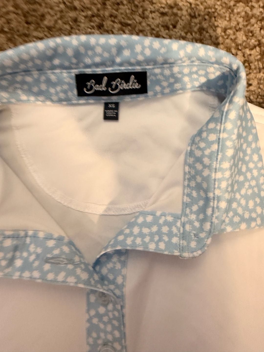 Bad Birdie Golf Polo Size XS White Blue Floral 3