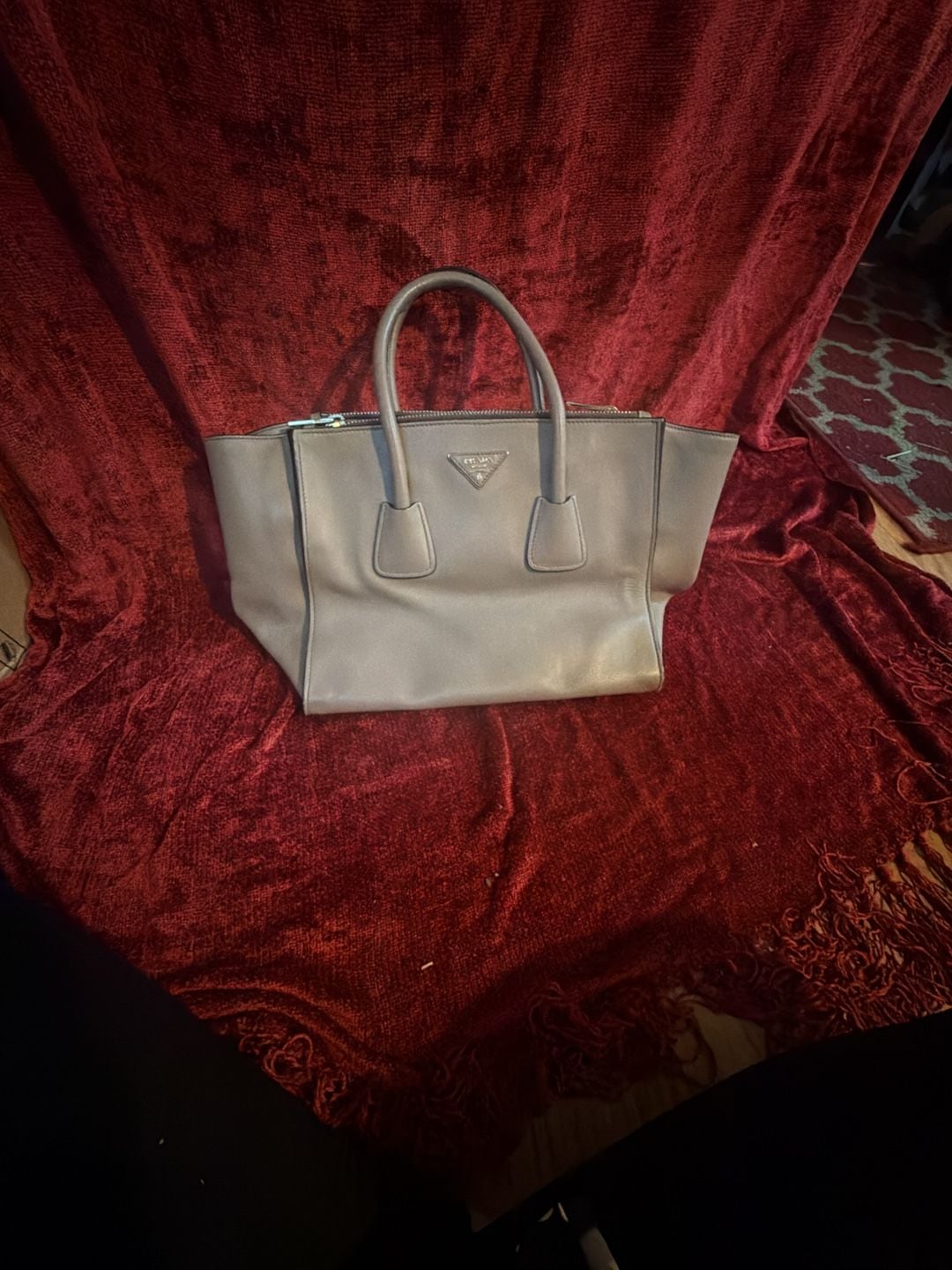 Prada Vitello Daino Leather Tote Shoulder Bag Grey 3
