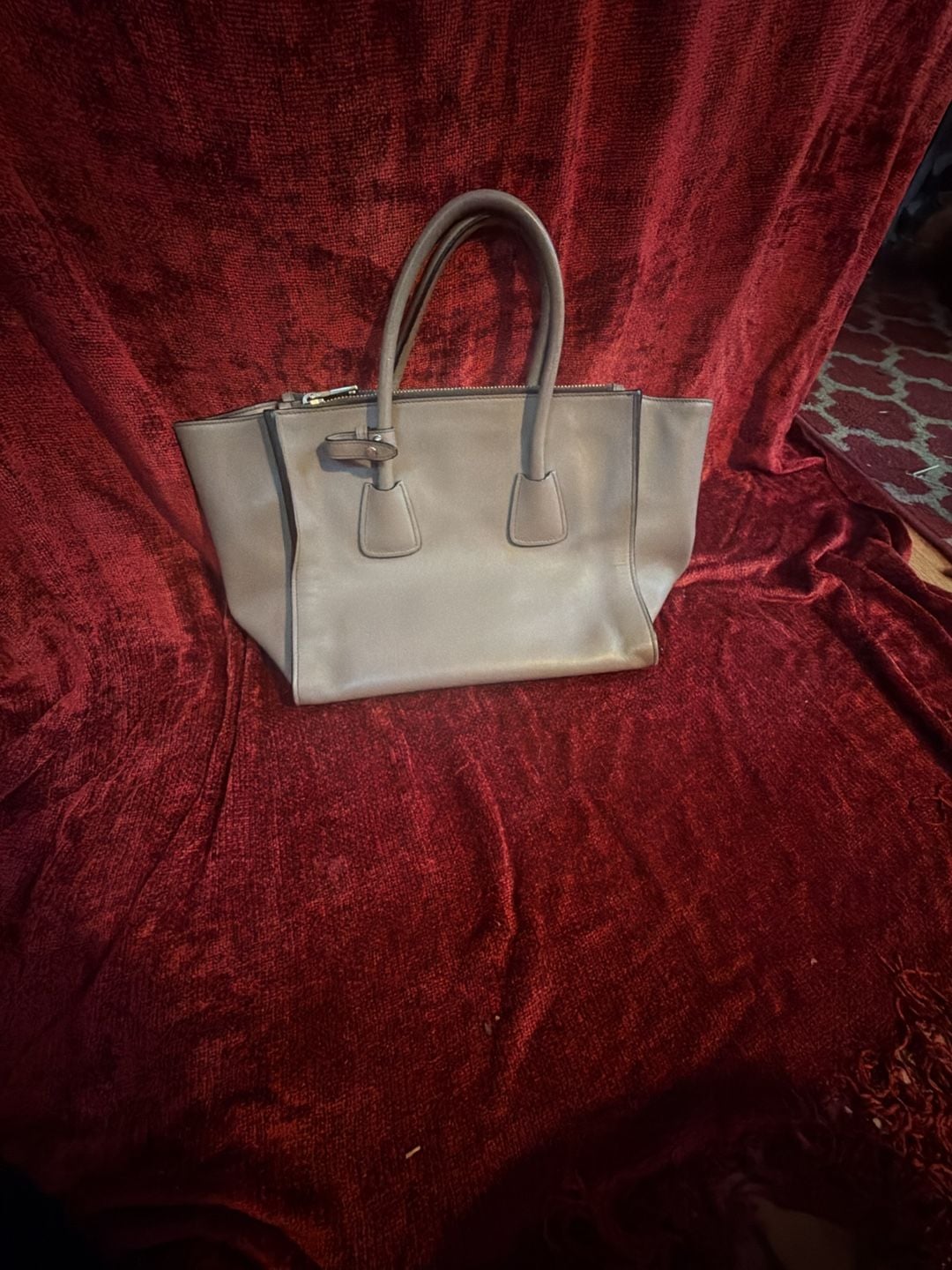 Prada Vitello Daino Leather Tote Shoulder Bag Grey 4