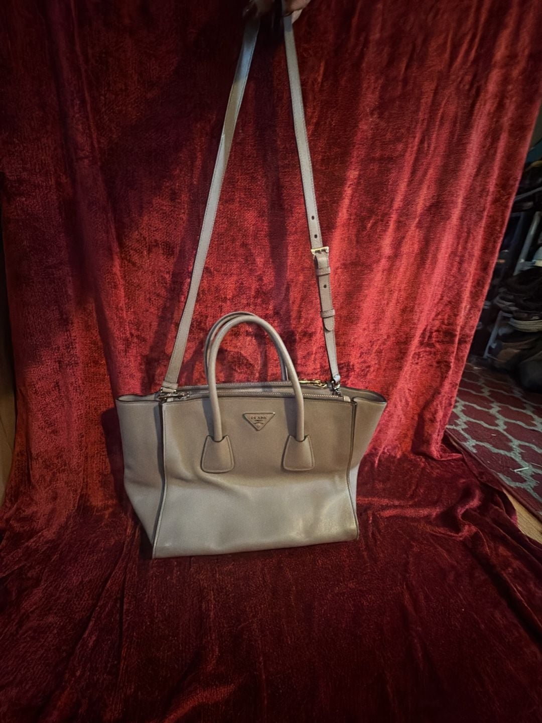 Prada Vitello Daino Leather Tote Shoulder Bag Grey 6