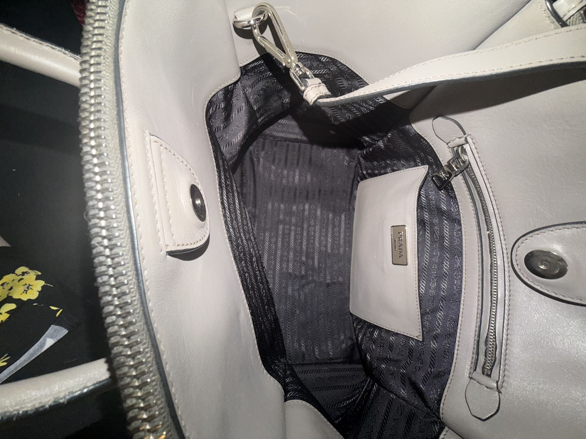 Prada Vitello Daino Leather Tote Shoulder Bag Grey 7