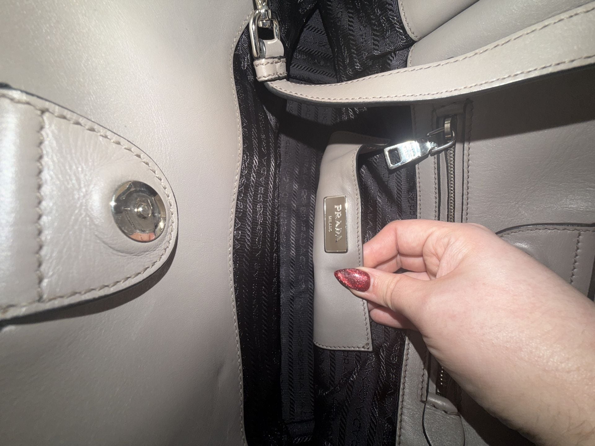 Prada Vitello Daino Leather Tote Shoulder Bag Grey 8