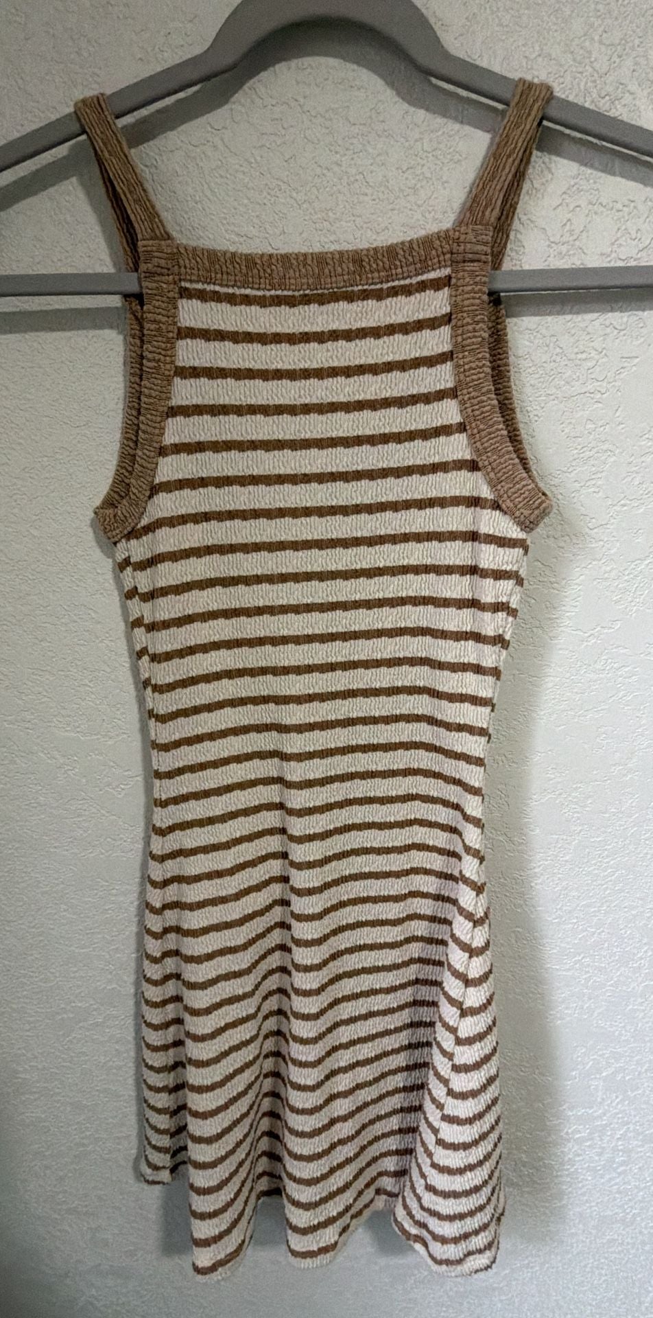 21 Saints Striped Knit Dress Size XS Brown Beige V-Neck Gold Buttons 3