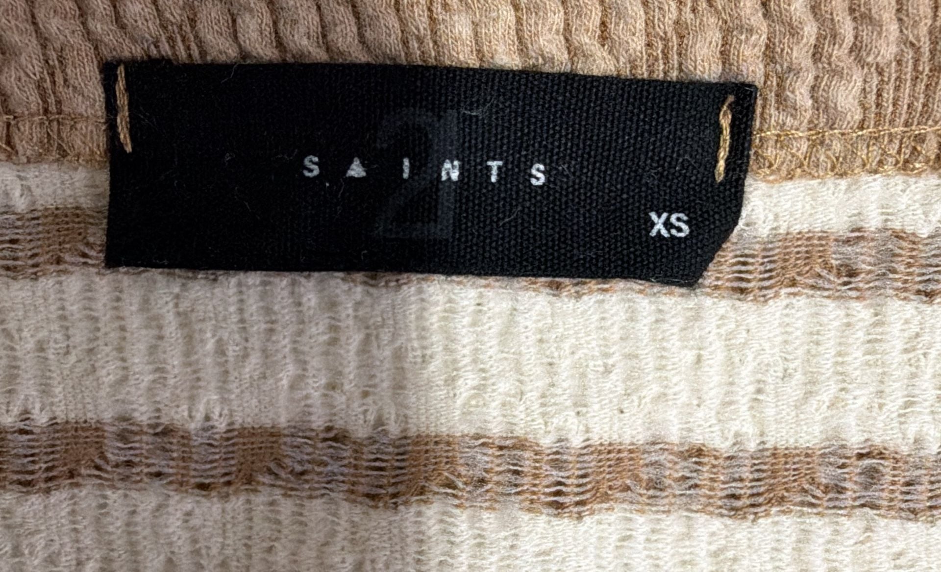 21 Saints Striped Knit Dress Size XS Brown Beige V-Neck Gold Buttons 4
