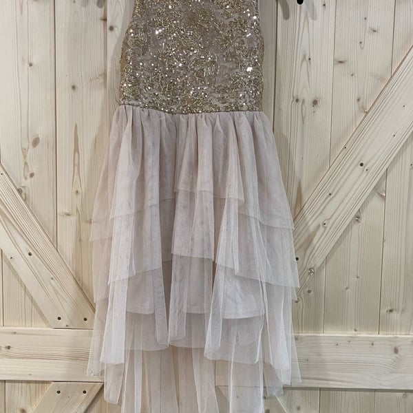 Zunie Sequined Tulle Tiered Dress Size 10 Champagne