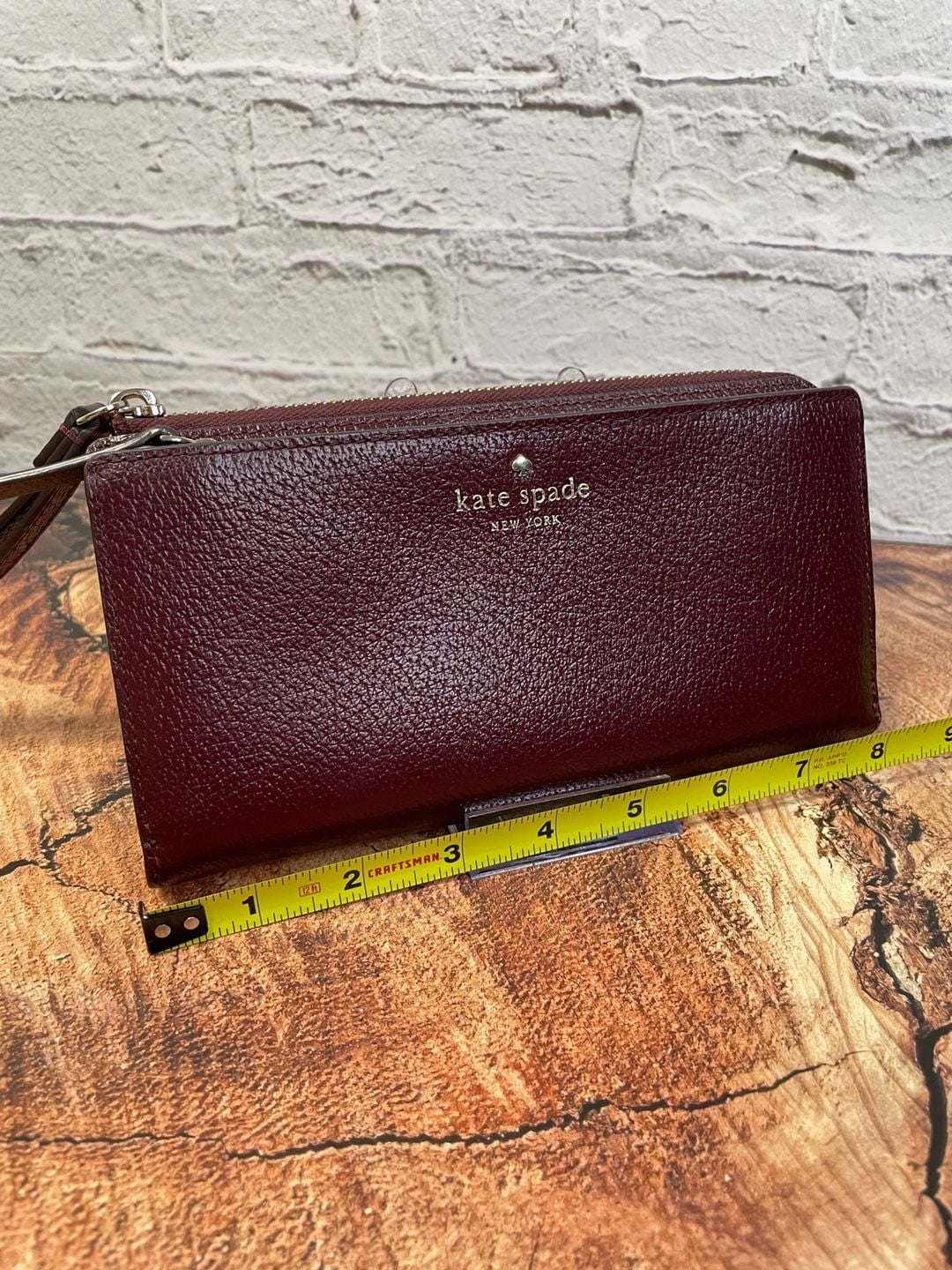 Kate Spade New York Staci Double Zip Wristlet Wallet Burgundy 9