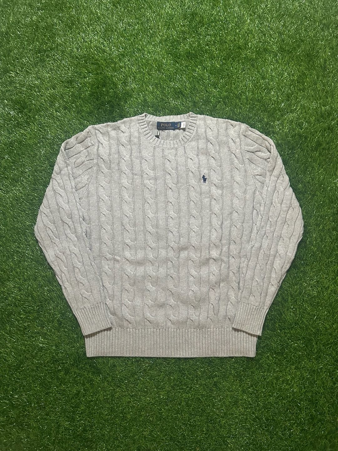 POLO RALPH LAUREN GRAY CABLE-KNIT COTTON SWEATER MEDIUM NEW 2