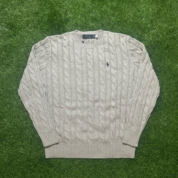 POLO RALPH LAUREN GRAY CABLE-KNIT COTTON SWEATER MEDIUM NEW
