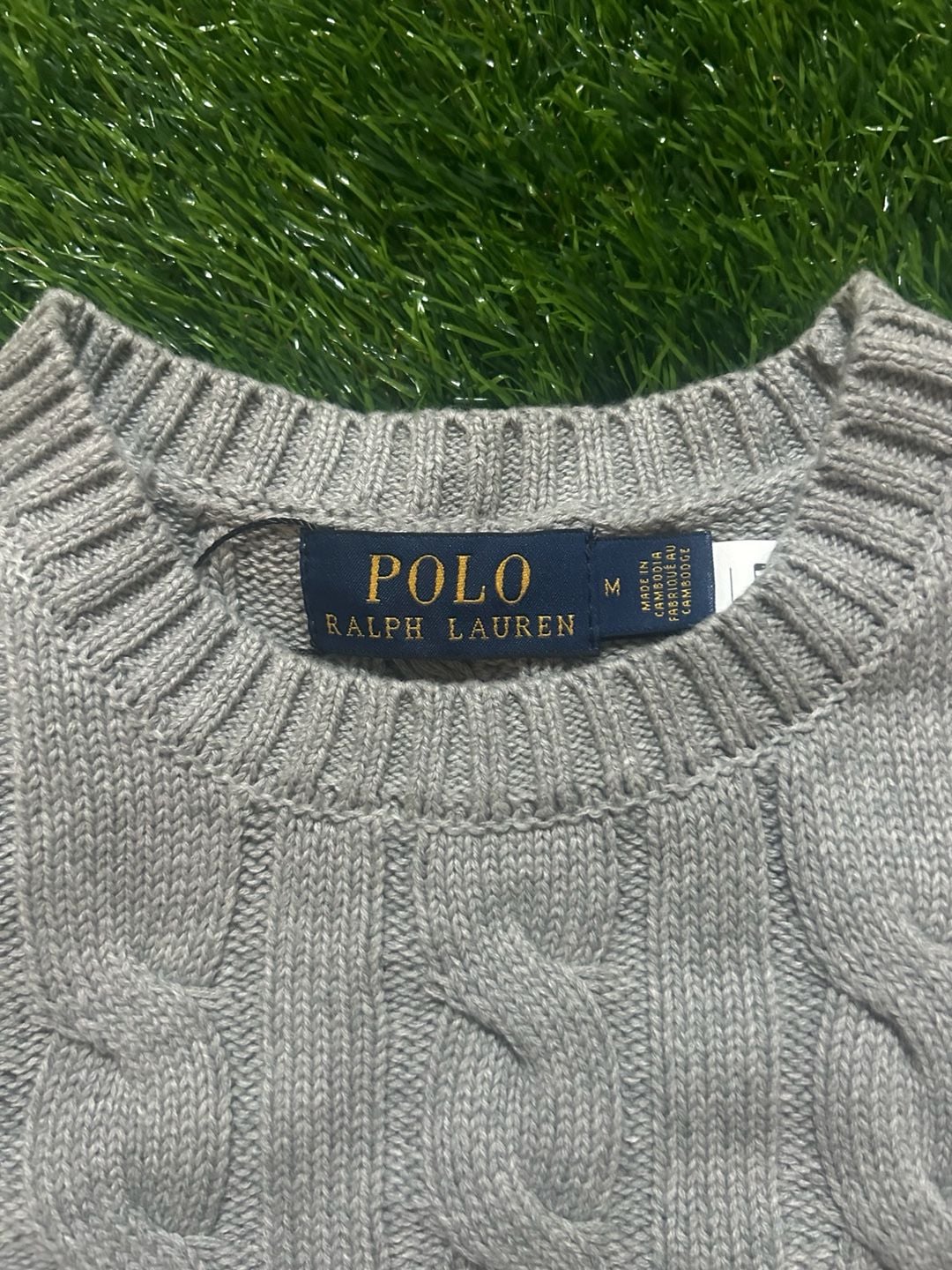 POLO RALPH LAUREN GRAY CABLE-KNIT COTTON SWEATER MEDIUM NEW 4