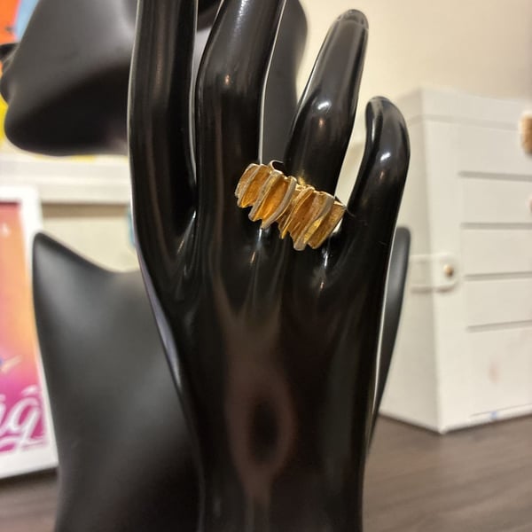 Vintage 1970s Brutalist Two-Tone Modernist Ring