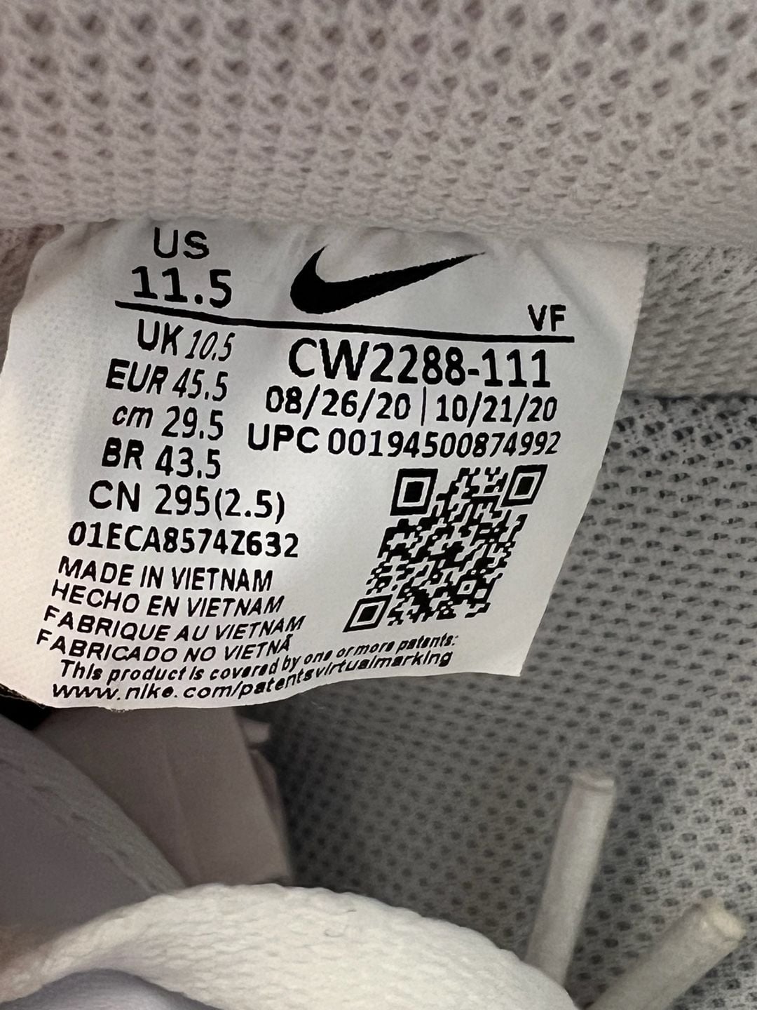 Nike Air Force 1 ‘07 Low Triple White Men’s Size 11.5 CW2288-111 11