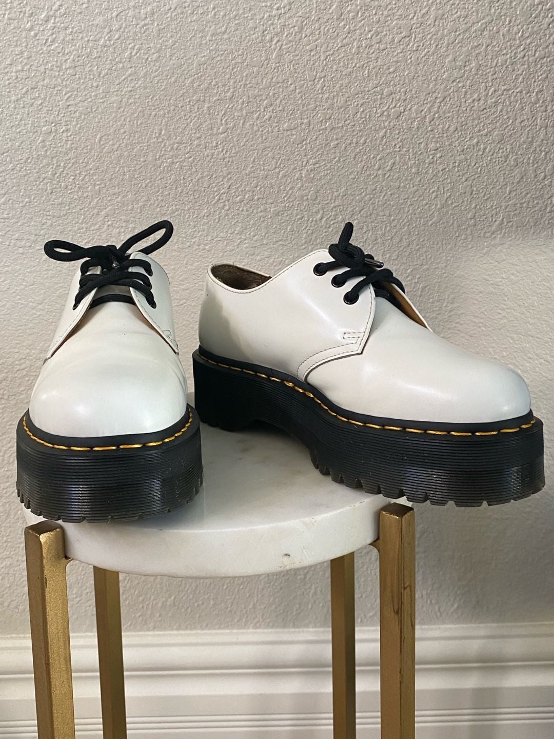 Dr. Martens 1461 Quad Platform Shoes White Leather 2