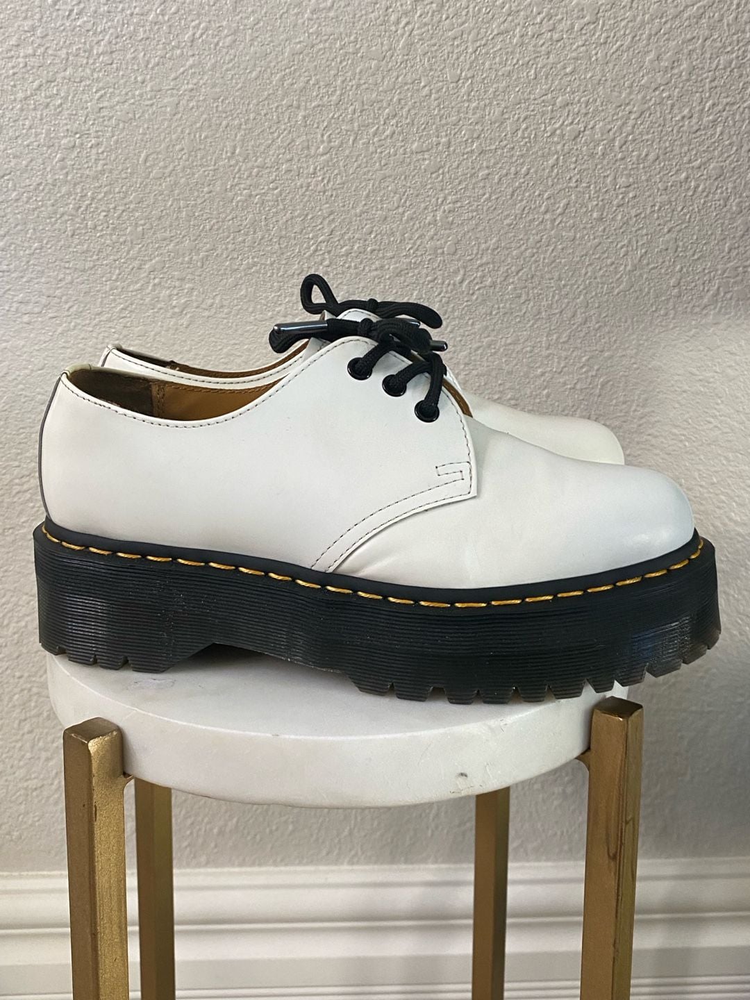 Dr. Martens 1461 Quad Platform Shoes White Leather 7