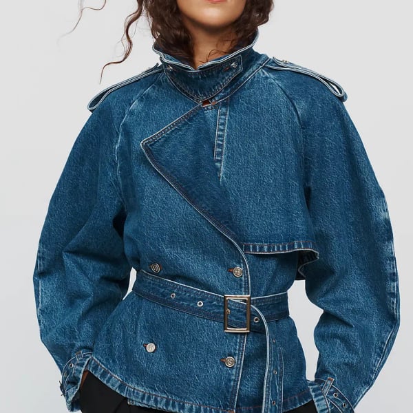 Anine Bing Pascale Trench Coat Clean Indigo Denim Size Large NWT