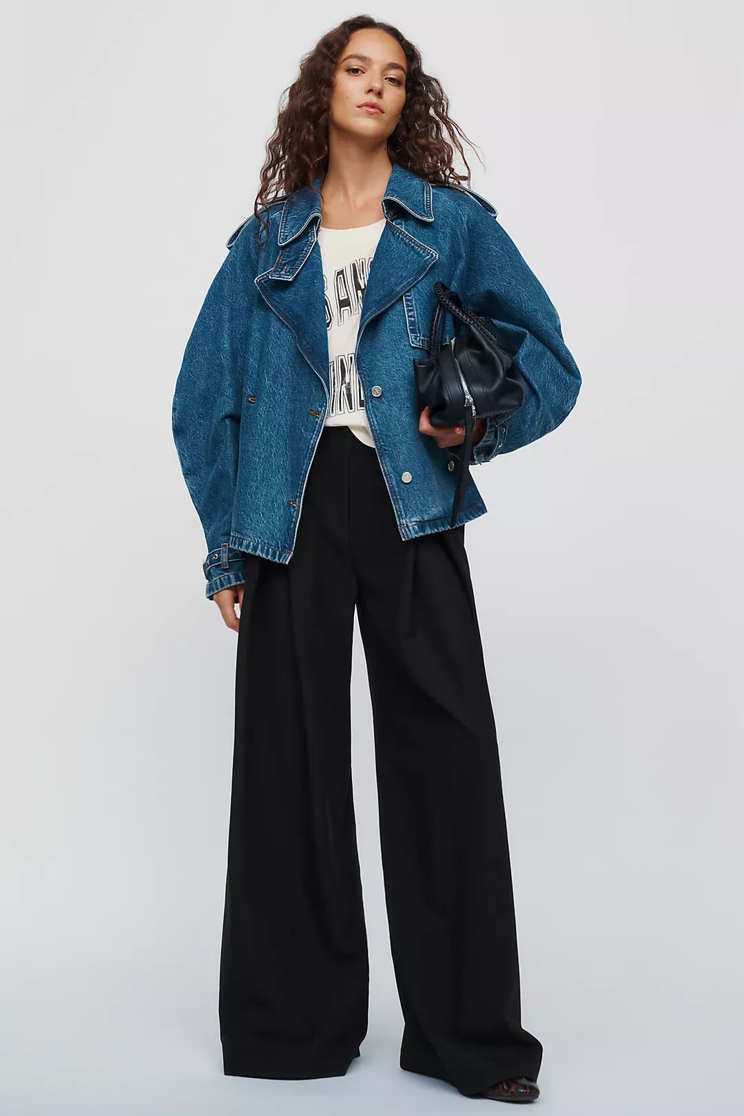 Anine Bing Pascale Trench Coat Clean Indigo Denim Size Large  NWT 7