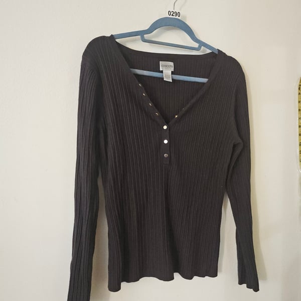 Black Long Sleeve Ribbed Shirt 289