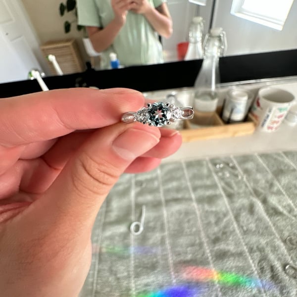 IBB Three Stone Aquamarine Cubic Zirconia Sterling Silver Ring