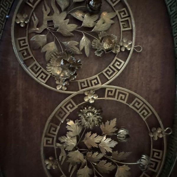 Two Vintage Mid Century Metal Floral Wall Sculptures Gold Tone Pair