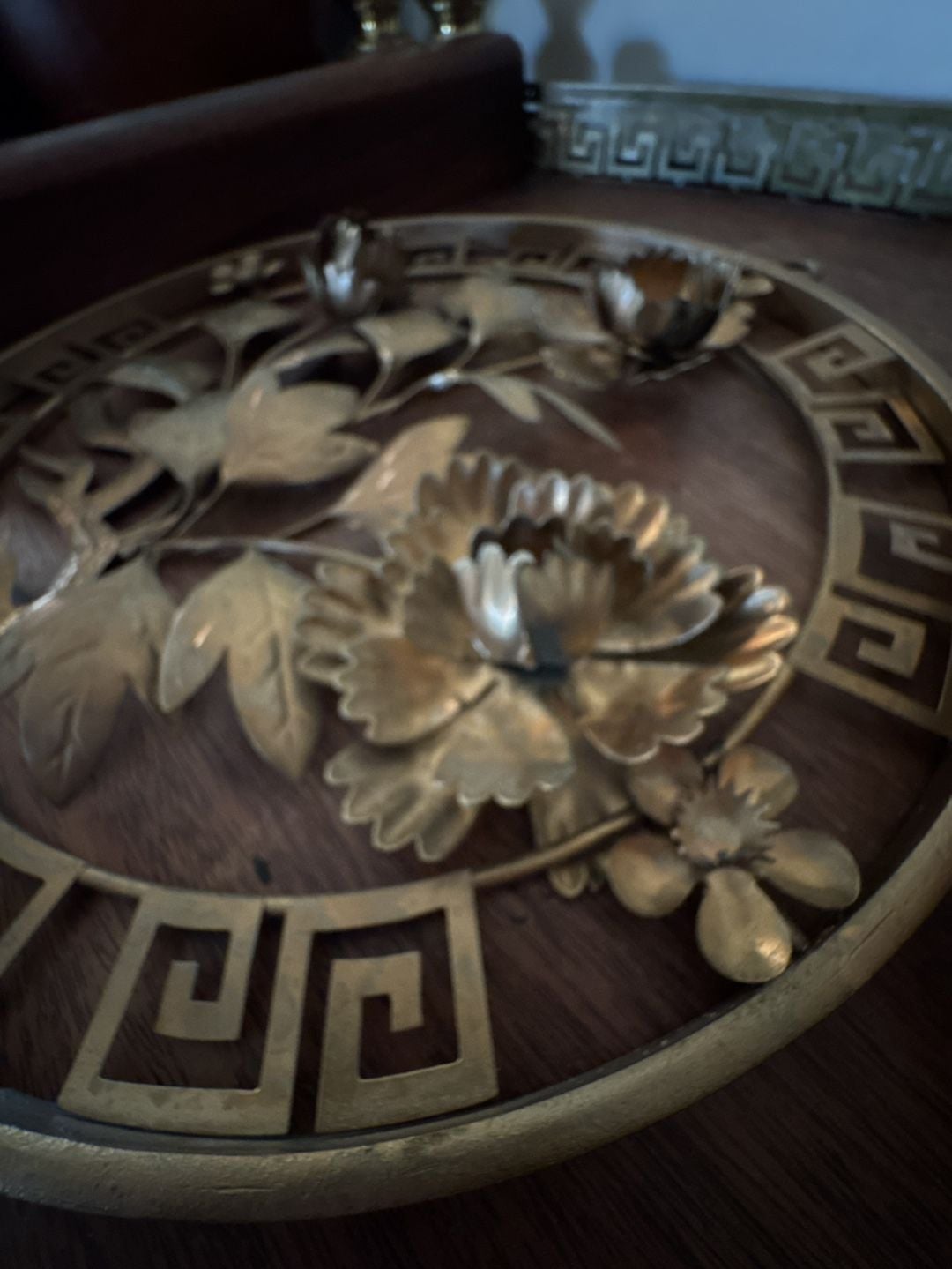 Two Vintage Mid Century Metal Floral Wall Sculptures Gold Tone Pair 4