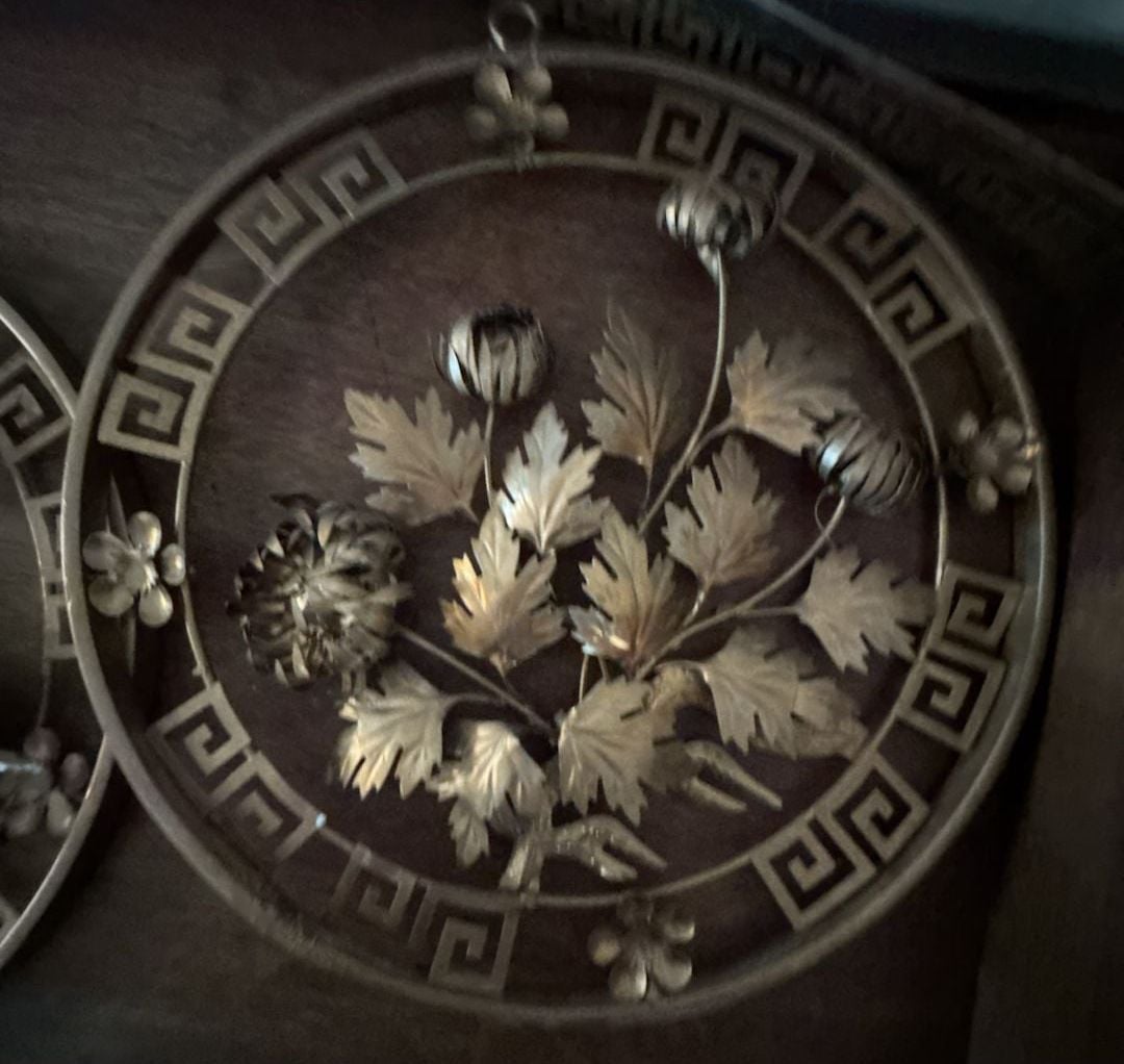 Two Vintage Mid Century Metal Floral Wall Sculptures Gold Tone Pair 3