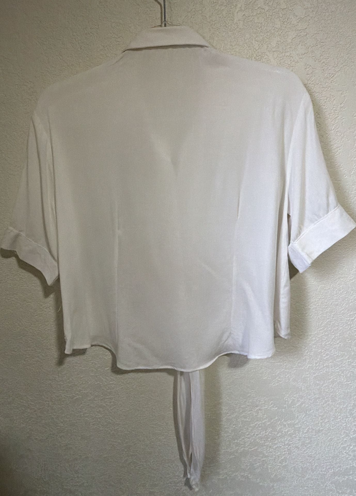 Sonrisa Hand Beaded Cropped Button Up Size M White Rayon Blouse NWT 4