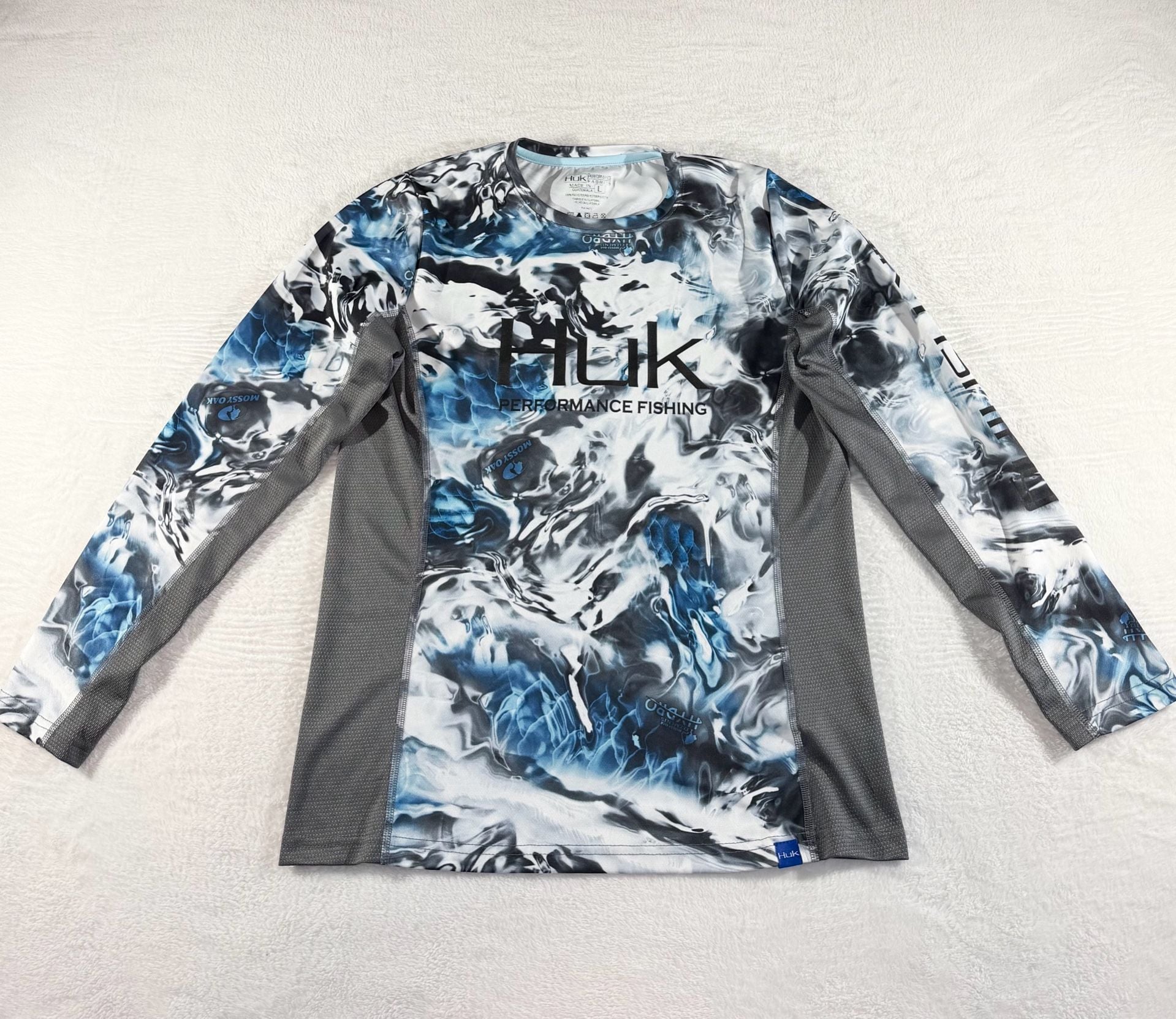 Huk Mossy Oak Pursuit Women’s Vented Long Sleeve Shirt Size L Blue Hydro Glacier 2