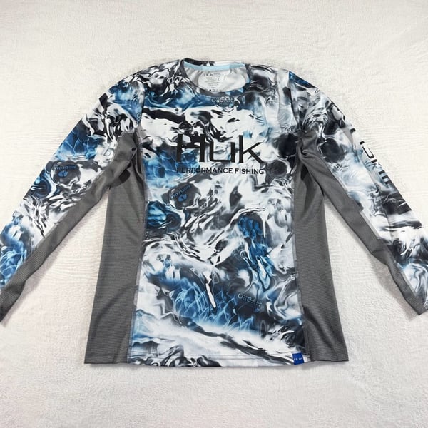Huk Mossy Oak Pursuit Women’s Vented Long Sleeve Shirt Size L Blue Hydro Glacier