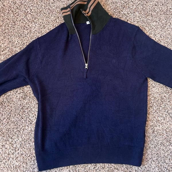 JW Anderson Uniqlo 1/4 Zip Sweater Size L Blue Wool Blend