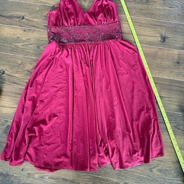 Red Beaded Waist Halter Knit Dress
